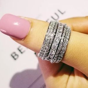 Stacked Silver Crystal Band Ring - Sparkling Multi-Row Design